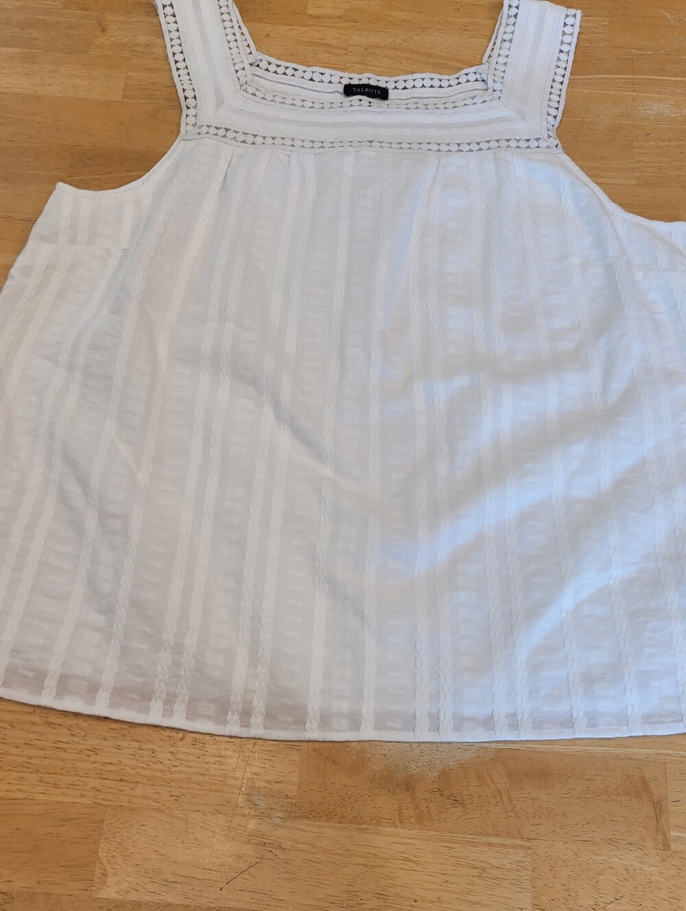Talbots White Square Neck Sleeveless Cotton White Tank Top Large